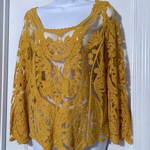 Origami Yellow Cutout Long Sleeve Blouse Sz M